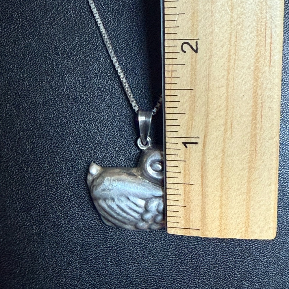 Vintage Sterling  Silver Puffy Duck Pendant Necklace - Picture 6 of 14